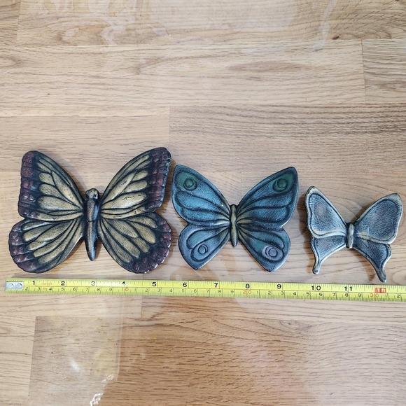 Set of 3 Ceramic Butterfly Wall Hang Decor Set Blue MCM 3D Hanging - Picture 4 of 6